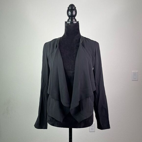 Eileen Fisher Women’s Black Silk Open Front Drape Cardigan Size PP (2-4 Petite) - Picture 1 of 10